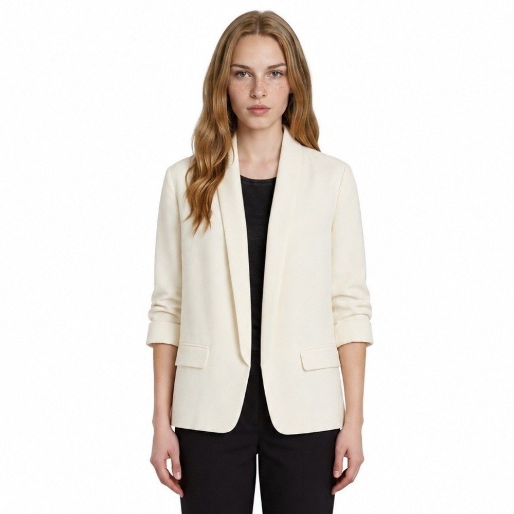 NWT Scoop Winter White Tuxedo Blazer Women's Size XL Shawl Collar Open Front